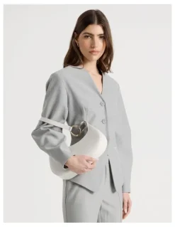 Blaq Oviod Sleeve Collarless Blazer in Grey