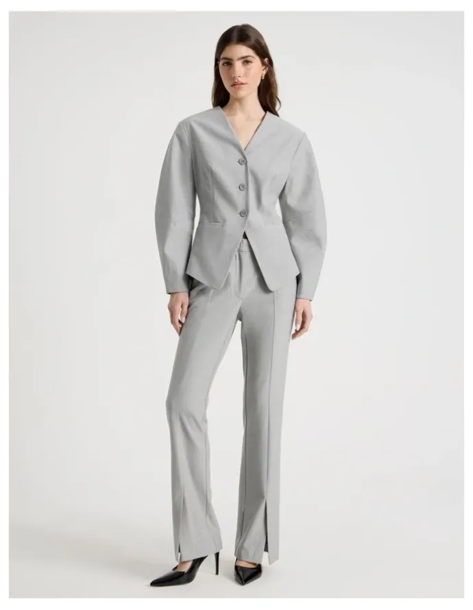 Blaq Oviod Sleeve Collarless Blazer in Grey