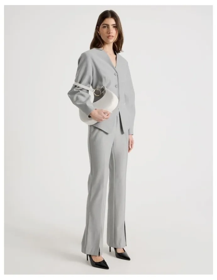 Blaq Oviod Sleeve Collarless Blazer in Grey