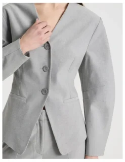 Blaq Oviod Sleeve Collarless Blazer in Grey