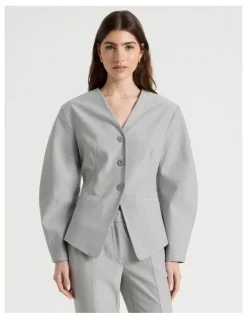 Blaq Oviod Sleeve Collarless Blazer in Grey