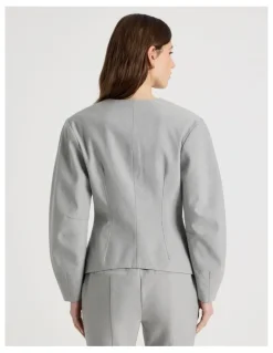 Blaq Oviod Sleeve Collarless Blazer in Grey
