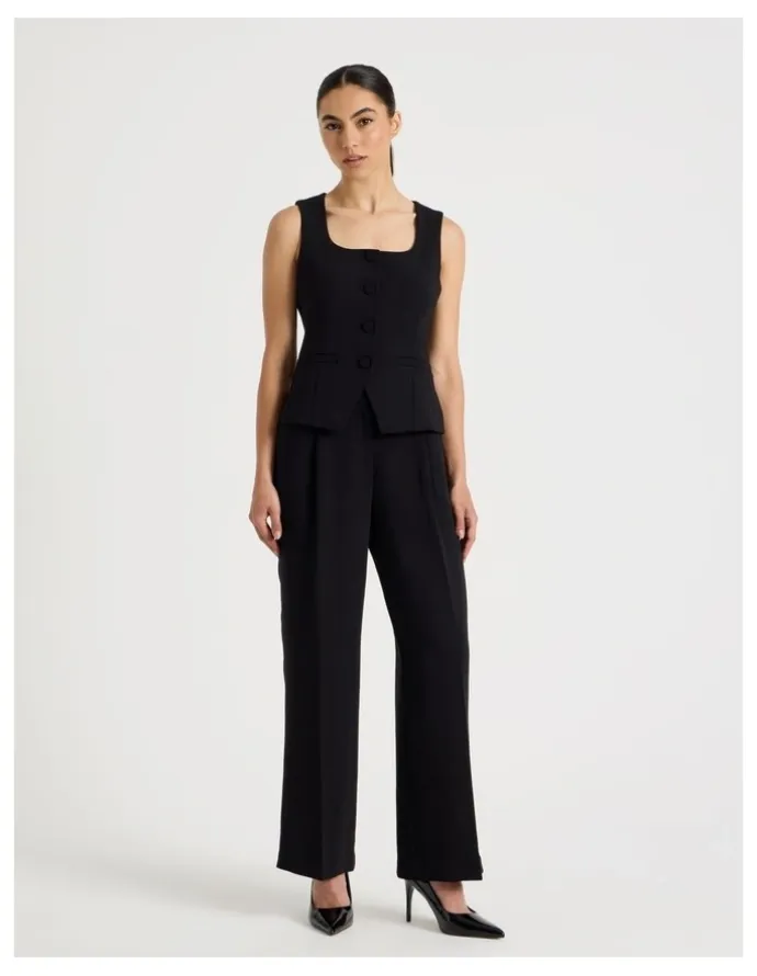 Blaq Petite Pleat Front Wide Leg Pant in Black