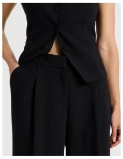 Blaq Petite Pleat Front Wide Leg Pant in Black