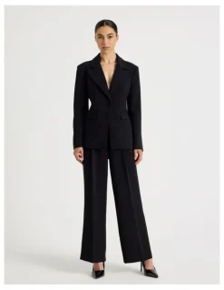Blaq Petite Pleat Front Wide Leg Pant in Black