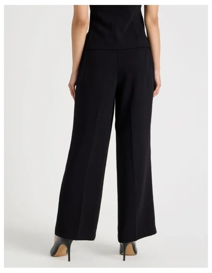 Blaq Petite Pleat Front Wide Leg Pant in Black