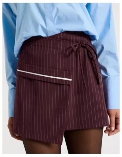 Blaq Pinstripe Wrap Mini Skirt in Wine