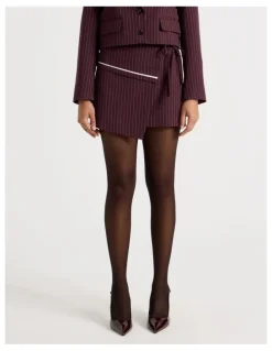 Blaq Pinstripe Wrap Mini Skirt in Wine