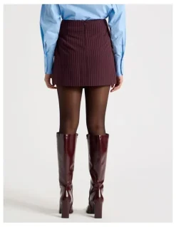 Blaq Pinstripe Wrap Mini Skirt in Wine