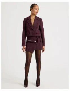 Blaq Pinstripe Wrap Mini Skirt in Wine