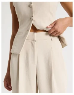 Blaq Pleat Front Wide Leg Pant in Stone