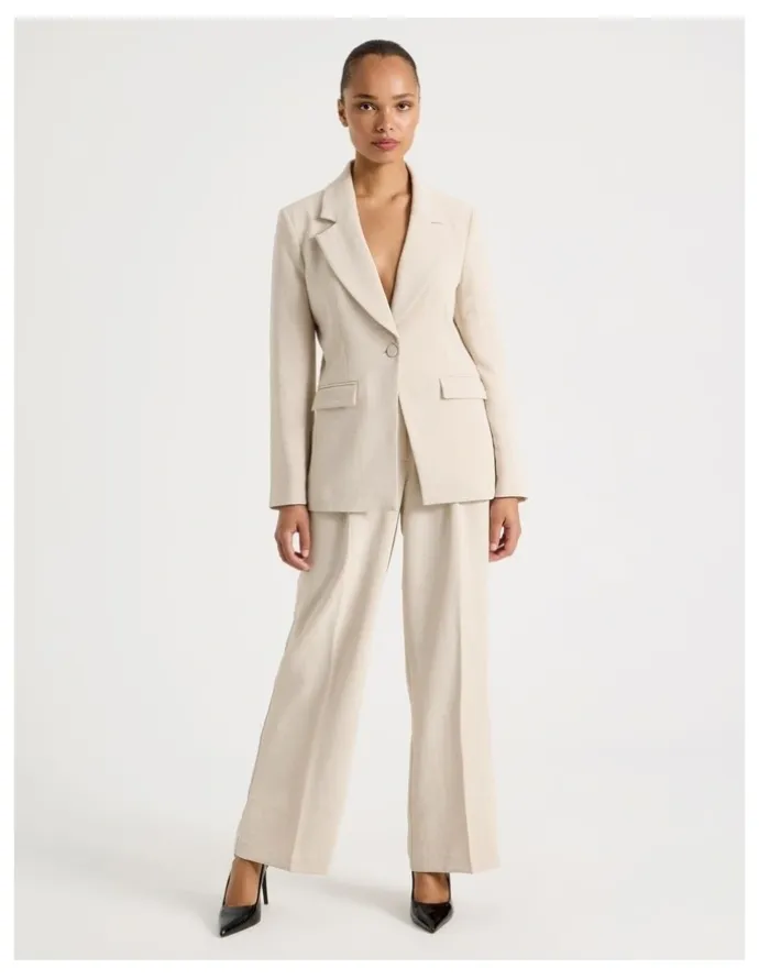 Blaq Pleat Front Wide Leg Pant in Stone