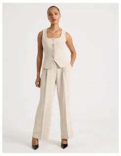 Blaq Pleat Front Wide Leg Pant in Stone