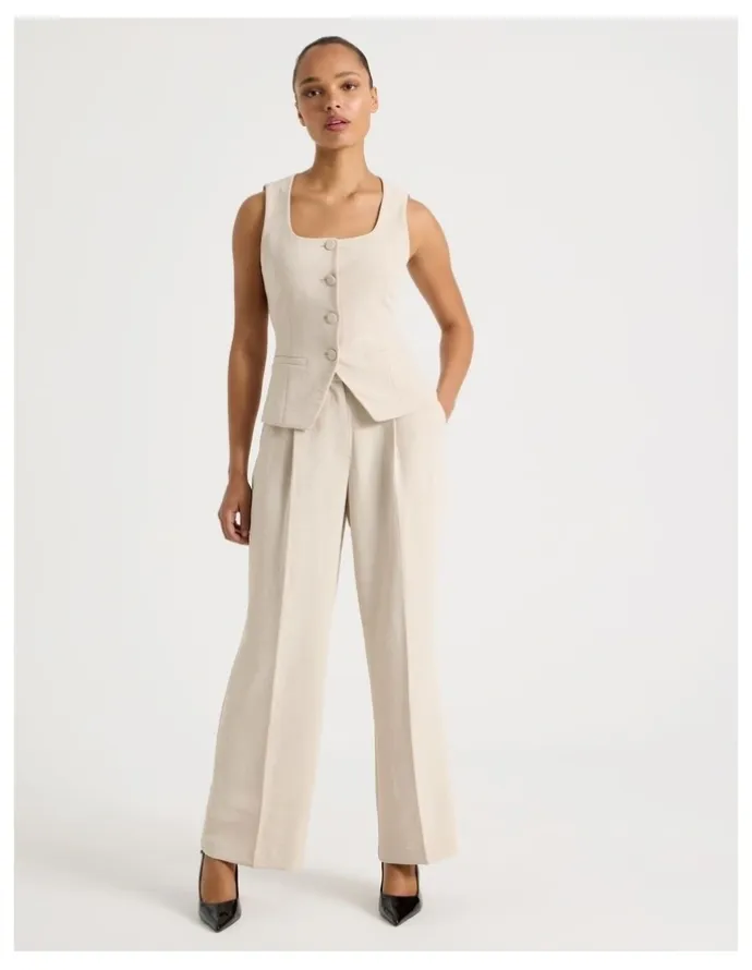Blaq Pleat Front Wide Leg Pant in Stone