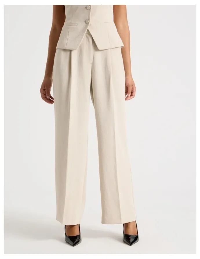 Blaq Pleat Front Wide Leg Pant in Stone