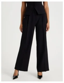 Blaq Pleat Front Wide Leg Pant in Black