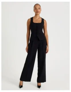 Blaq Pleat Front Wide Leg Pant in Black