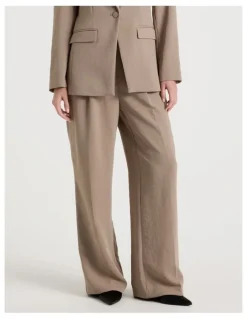 Blaq Pleat Front Wide Leg Pant in Taupe