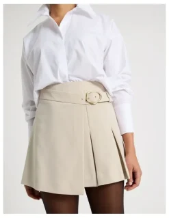 Blaq Pleated Wrap Mini Skirt in Stone