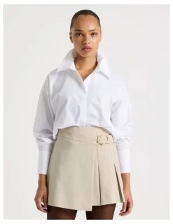 Blaq Pleated Wrap Mini Skirt in Stone