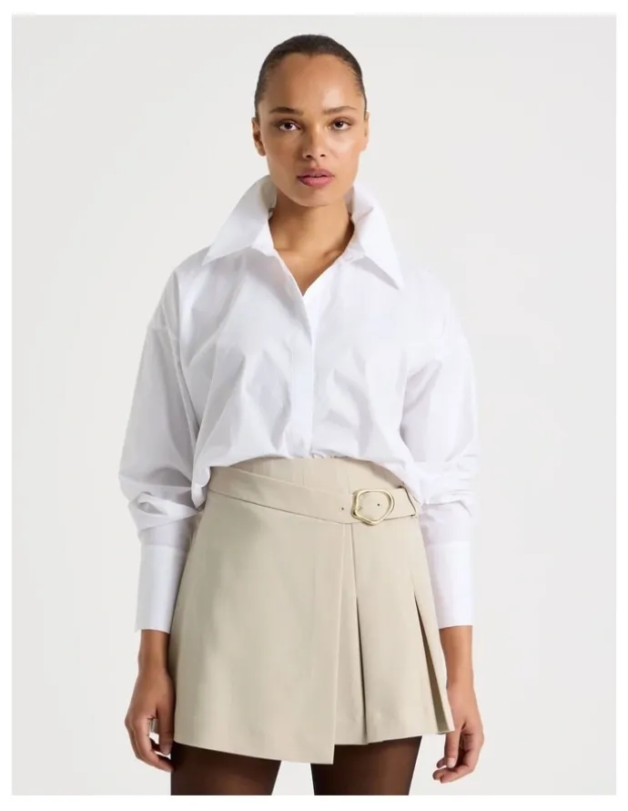 Blaq Pleated Wrap Mini Skirt in Stone