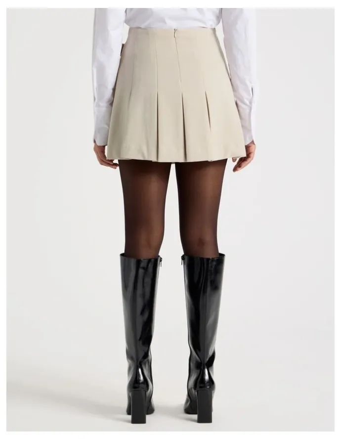 Blaq Pleated Wrap Mini Skirt in Stone