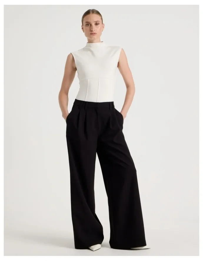 Blaq Ponte Mock Neck Top in Ivory