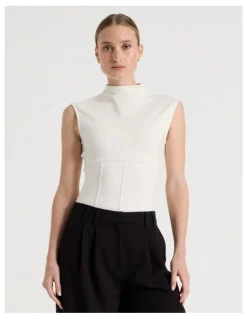 Blaq Ponte Mock Neck Top in Ivory
