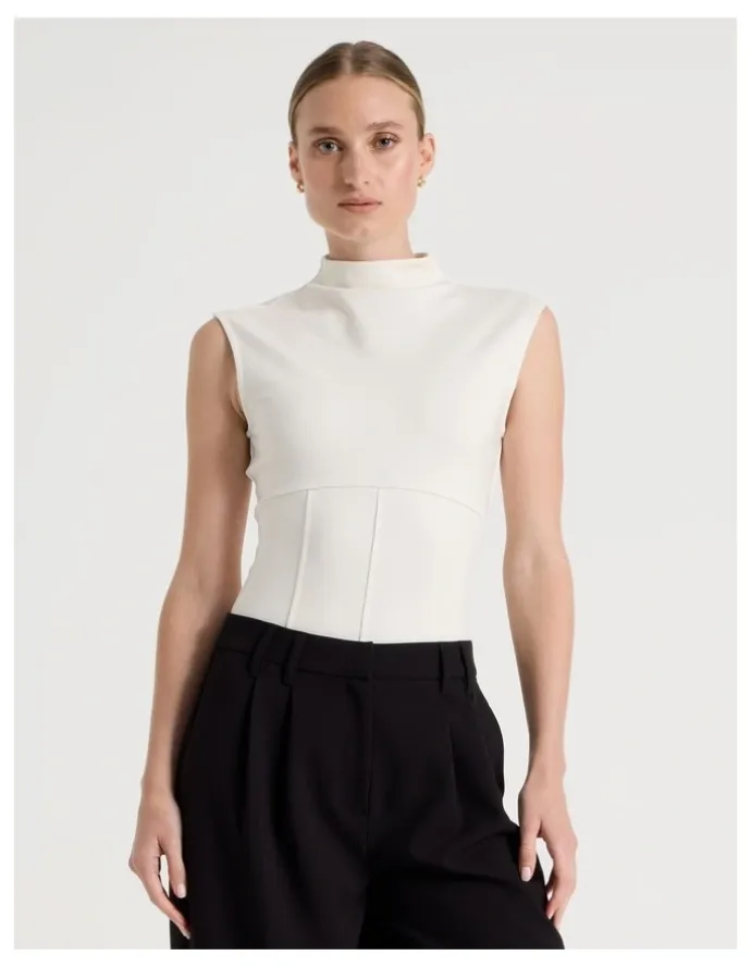 Blaq Ponte Mock Neck Top in Ivory