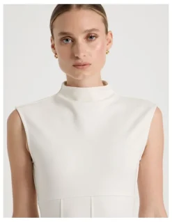 Blaq Ponte Mock Neck Top in Ivory