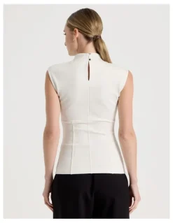 Blaq Ponte Mock Neck Top in Ivory