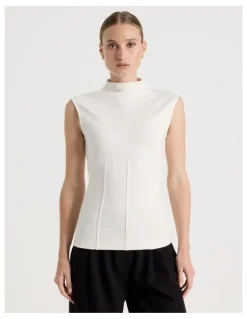Blaq Ponte Mock Neck Top in Ivory