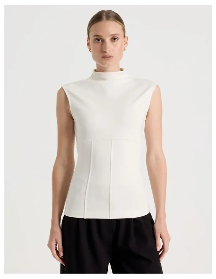 Blaq Ponte Mock Neck Top in Ivory