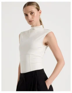 Blaq Ponte Mock Neck Top in Ivory