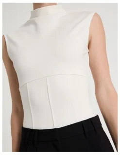 Blaq Ponte Mock Neck Top in Ivory