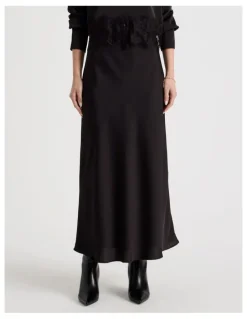 Blaq Satin Maxi Slip Skirt in Black