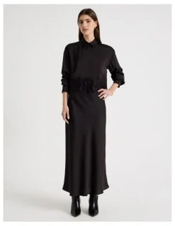 Blaq Satin Maxi Slip Skirt in Black