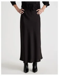 Blaq Satin Maxi Slip Skirt in Black
