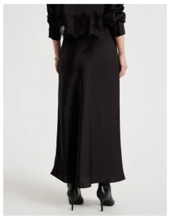 Blaq Satin Maxi Slip Skirt in Black