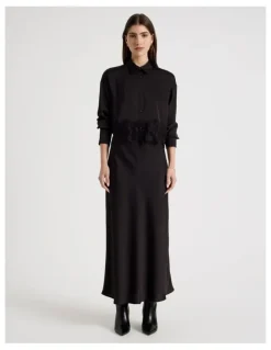 Blaq Satin Maxi Slip Skirt in Black