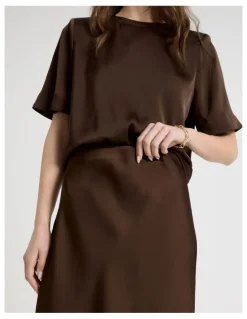 Blaq Satin Maxi Slip Skirt in Brown