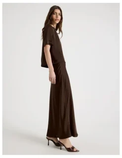 Blaq Satin Maxi Slip Skirt in Brown