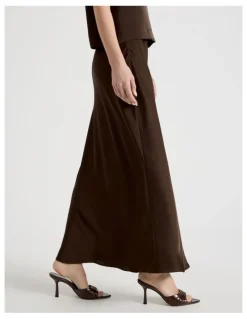 Blaq Satin Maxi Slip Skirt in Brown