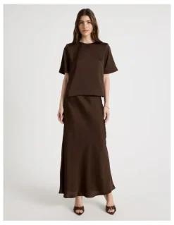 Blaq Satin Maxi Slip Skirt in Brown