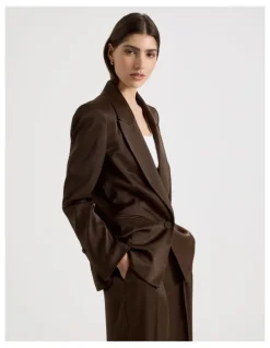 Blaq Satin Oversized Blazer in Brown
