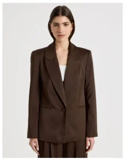 Blaq Satin Oversized Blazer in Brown