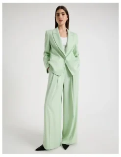 Blaq Satin Pleat Front Wide Leg Pant in Mint