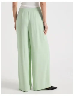 Blaq Satin Pleat Front Wide Leg Pant in Mint