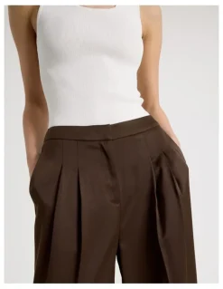 Blaq Satin Pleat Front Wide Leg Pant in Brown