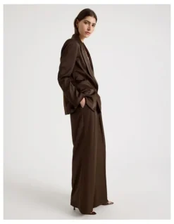 Blaq Satin Pleat Front Wide Leg Pant in Brown